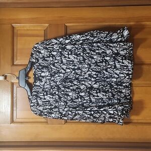 NWT Halogen Nordstrom Black/White Popover V-Neck Blouse, Women's Size Small